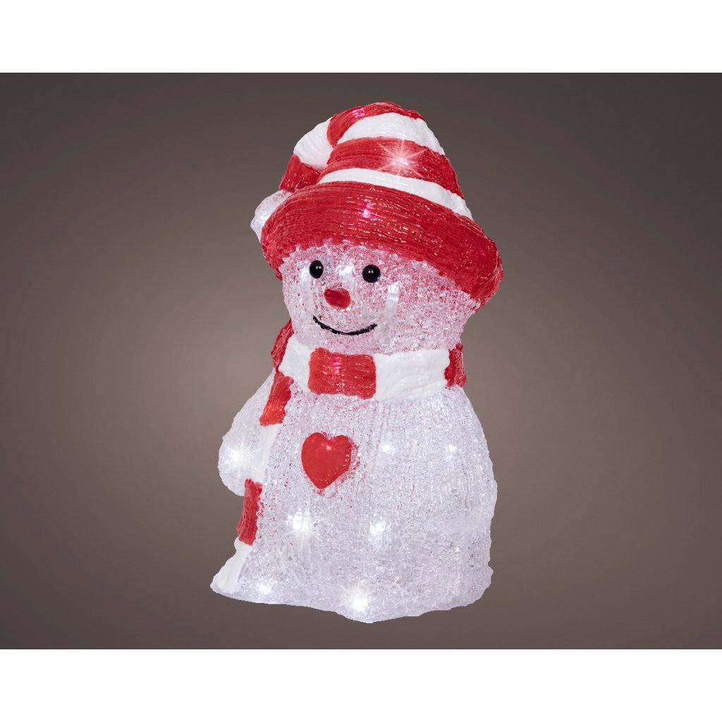 Decoratie LED Sneeuwpop 13.3x16.8x25.2 cm Acryl/Rood/Wit