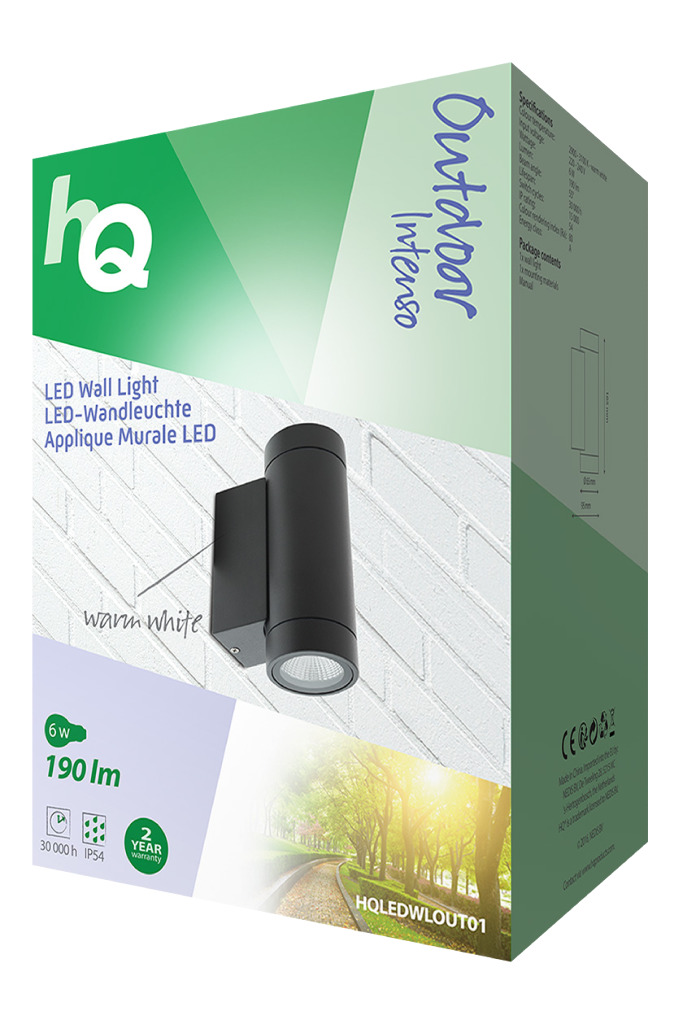 HQ HQLEDWLOUT01 Led Wandlamp Voor Buiten 6 W 190 Lm Zwart - Afbeelding 3
