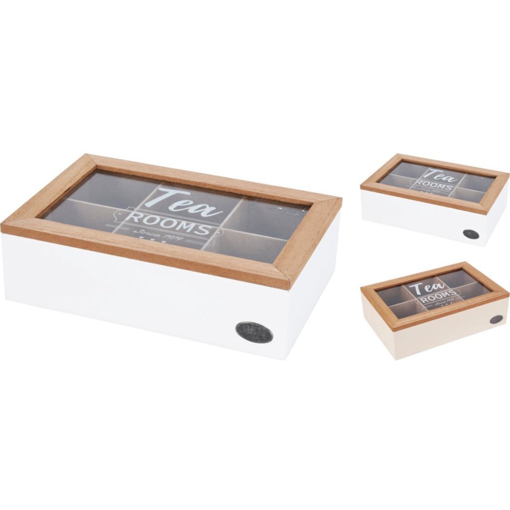 Houten Theedoos met 6 Vakjes Wit/Naturel