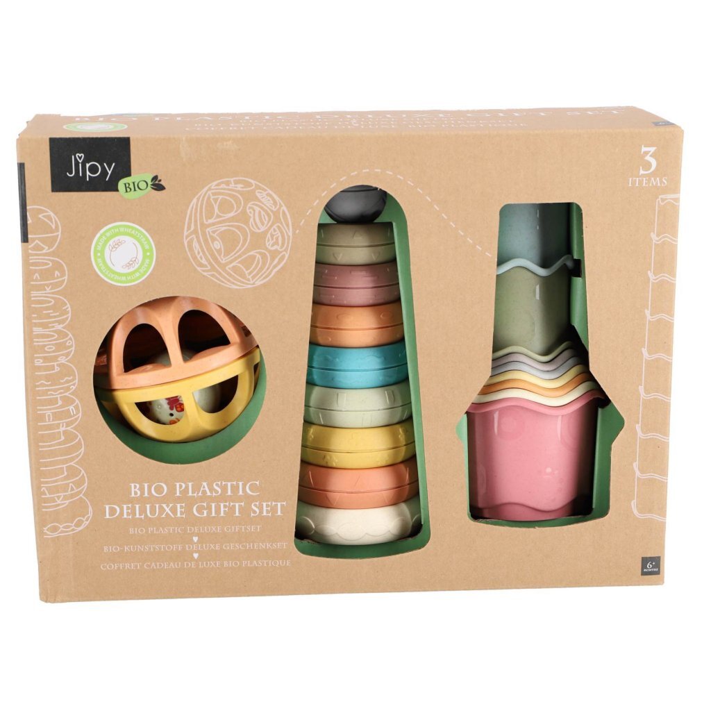 Jipy Bioplastic Giftset Stapeltoren Bad Stapelbekertjes + Speel Ratelbal