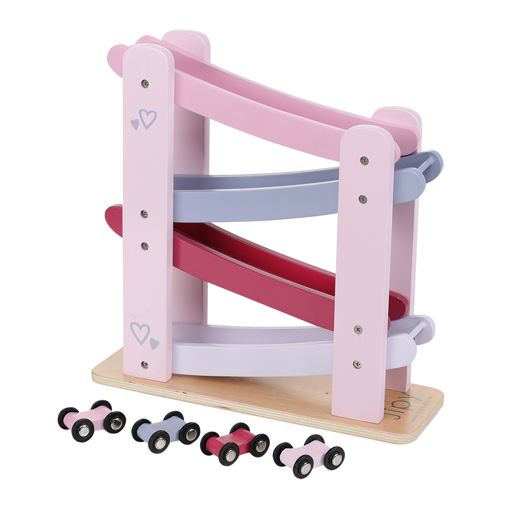 Jipy Houten Autobaan + 4 Auto's Roze