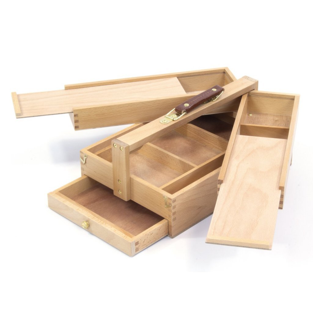 Kangaro K-830051 Gereedschapskist 3 Lagen 4 Laden + Leren Handvat 23.5x13x34 cm Beukenhout/Naturel - Afbeelding 3