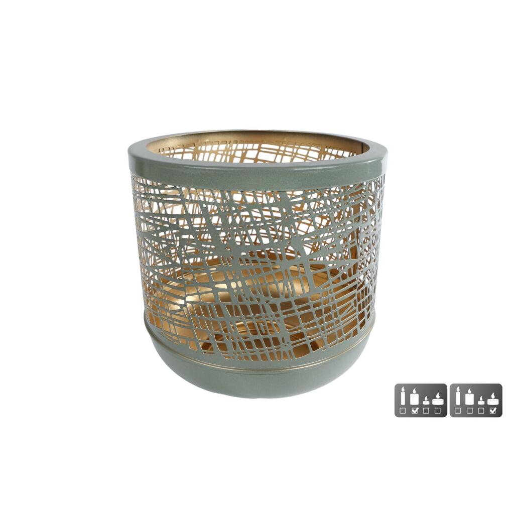 Metalen Windlicht Heidi 19x19 cm Sage/Goud