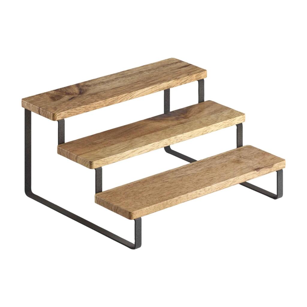 Metaltex York Lava Kruidenrek 3 Etages 23x27x13 cm Acacia Hout/Zwart Metaal