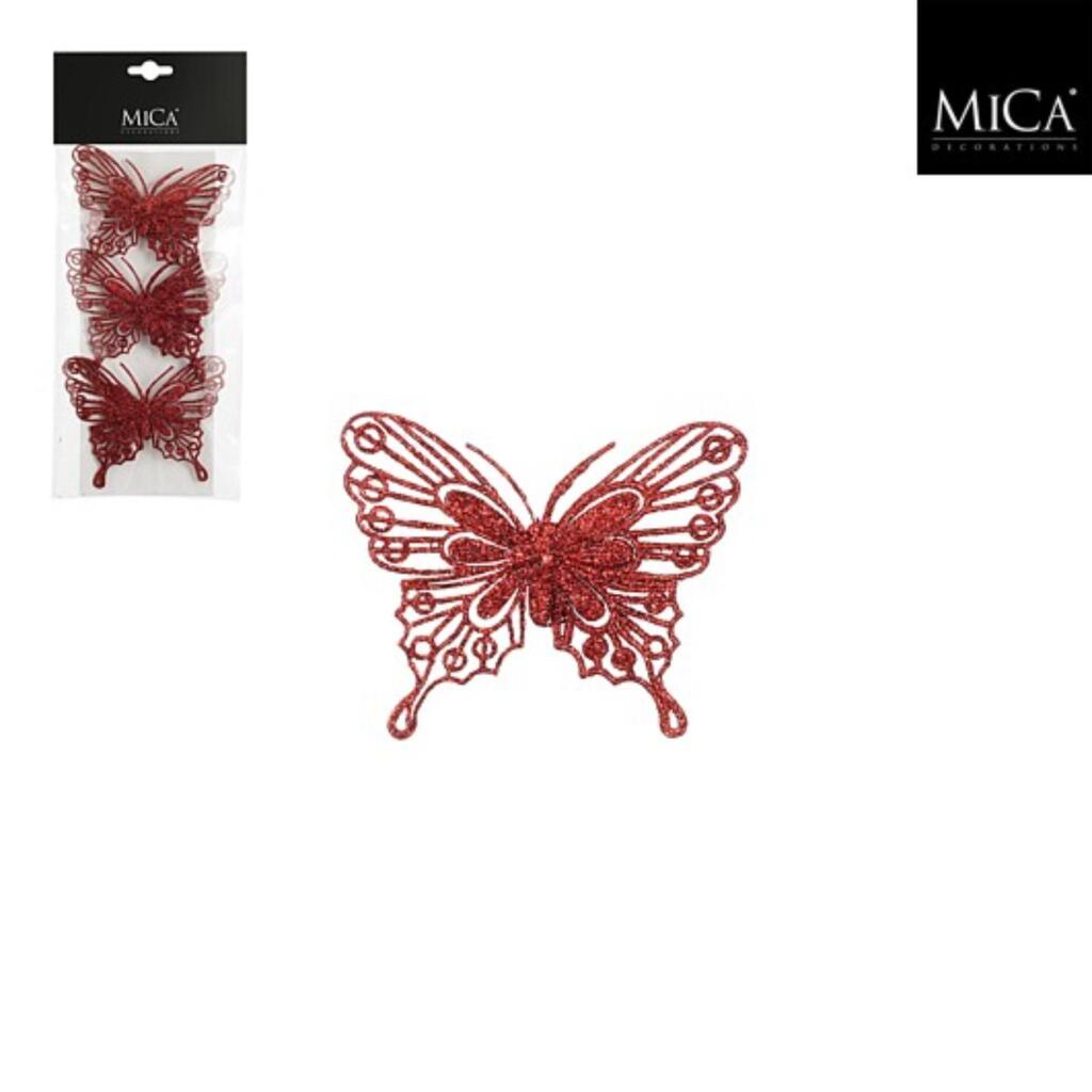 Mica Decoations Clip Vlinder 10x8 cm 3 Stuks Rood