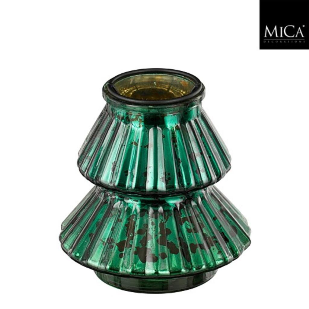 Mica Decorations Glazen Theelichthouder Boom 13x12 cm Groen