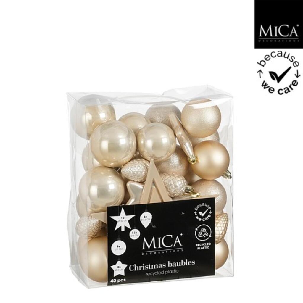 Mica Decorations Kerstballen Onbreekbaar 6 cm 40 Stuks Cr&egrave;me