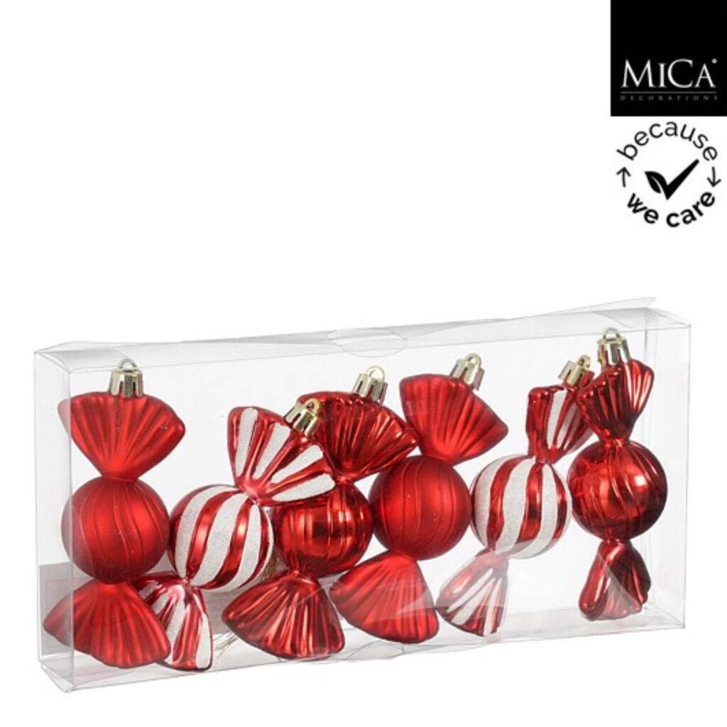 Mica Decorations Snoep Hanger 5x3.5x10 cm 6 Stuks Rood/Wit