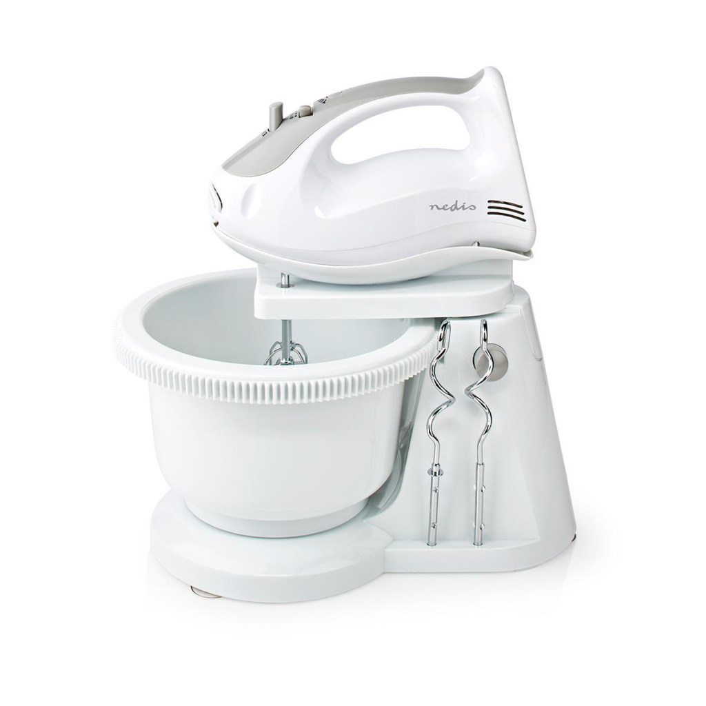 Nedis KAHM110CWT Handmixer 200 W 5-snelheden Turbo-functie Draaikom / 2 Deeghaken / 2 Kloppers Grijs / Wit - Afbeelding 5