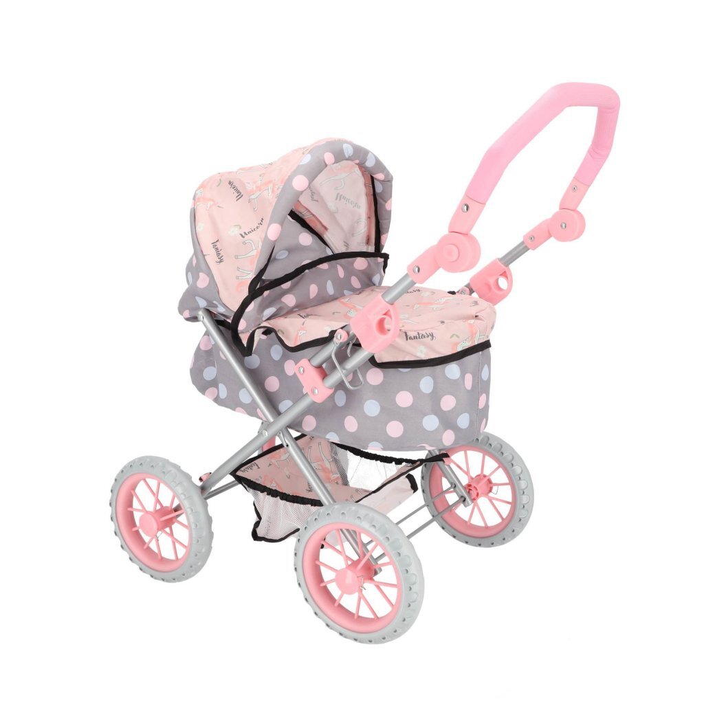 Poppenwagen 65x35.5x75 cm Grijs/Roze