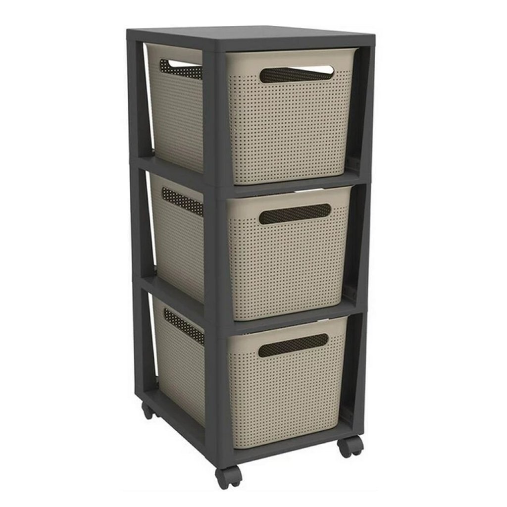Rotho PINA Ladekastje met 3 Laden 77x36.6x29.6 cm Cappuccino/Antraciet