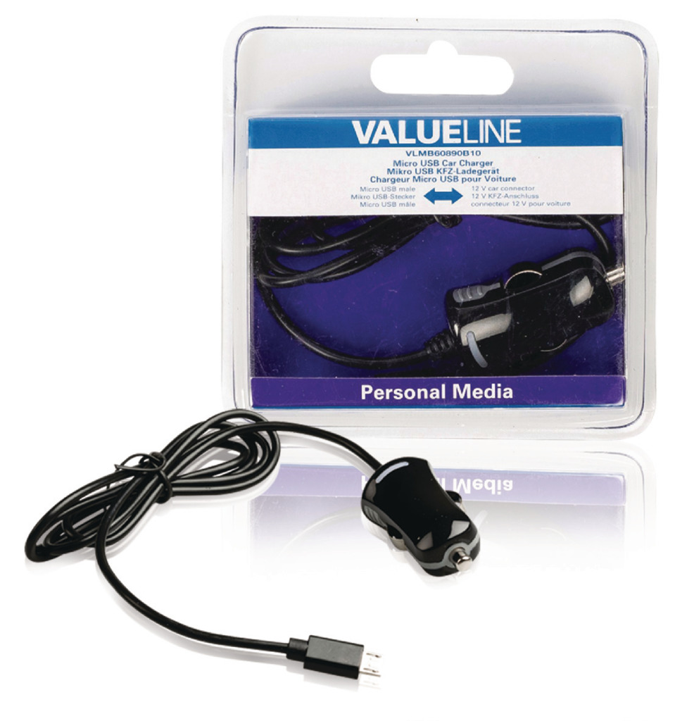 Valueline VLMB60890B10 Micro-usb-autolader Micro Usb Male - 12v Autoaansluiting 1