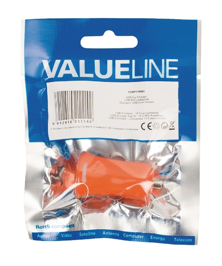 Valueline Vlmp11950o Usb-autolader Usb A Female - 12v-autoaansluiting Oranje - Afbeelding 3